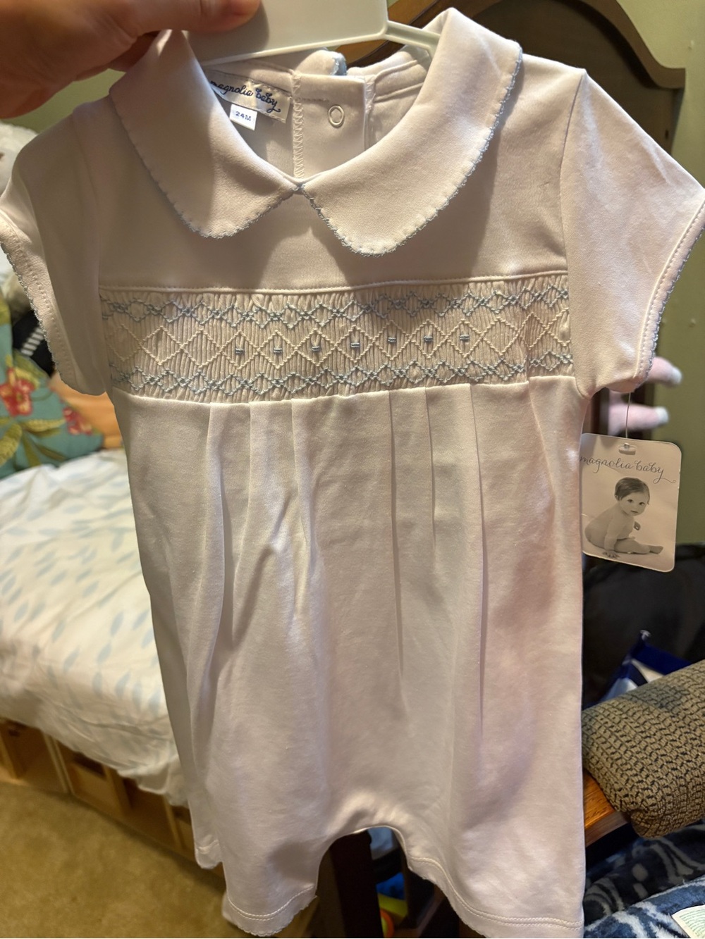 Magnolia Baby White Smocked Baby Romper